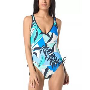 NEW Coco Reef Blue White Floral One Piece Swimsuit Size 14 Bra Size 38C NWT
